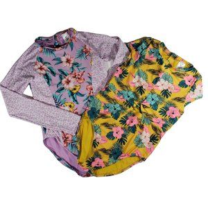 One Piece Bathing Suit Lot of 2 Hawaiian Floral Rashguard Long Sleeve Art Class